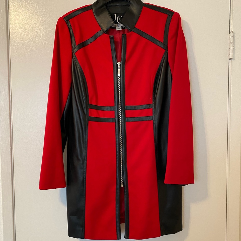 Lena Gabrielle Red and Black Faux leather structured jacket with silver zipper
